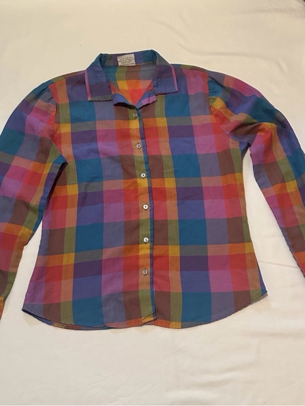 Vintage 1970s Multicolor Langtry Ltd Long Sleeve Blouse Women Sz Small